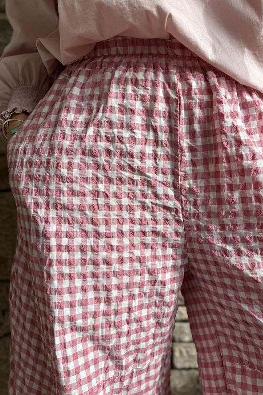 Nonni Gingham Classic Barrel Pant Deep Rose